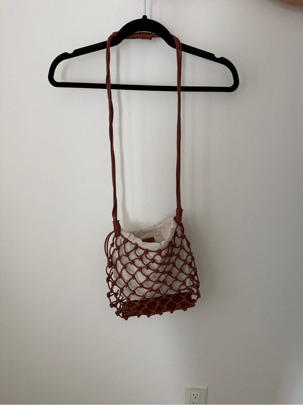 Zara Brown Woven Bag Net Crossbody with Cream Insert
